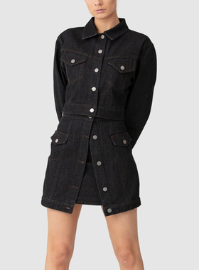 【折】C/MEO 2R新款 STORY 女假两件高腰开衩牛仔半身裙a字裙