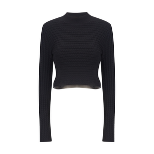 deepmoss木兰2R年秋冬新款黑色羊绒拼花边短上衣镂空皮革V腰短裤