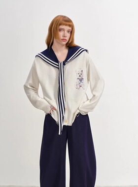 SOFITTE 25AW秋季 蓝色海军领披肩拉毛长袖毛衫双腰头弯刀长裤