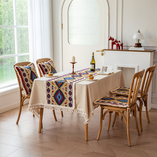 新中式民族风桌旗奶油风桌布奶茶色餐桌布茶几电视柜茶几布长条形