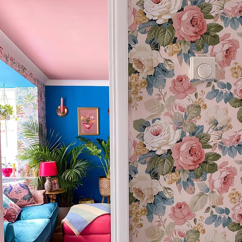 英国原装进口墙纸 chelsea 美式轻奢大花 卧室客厅餐厅背景壁纸