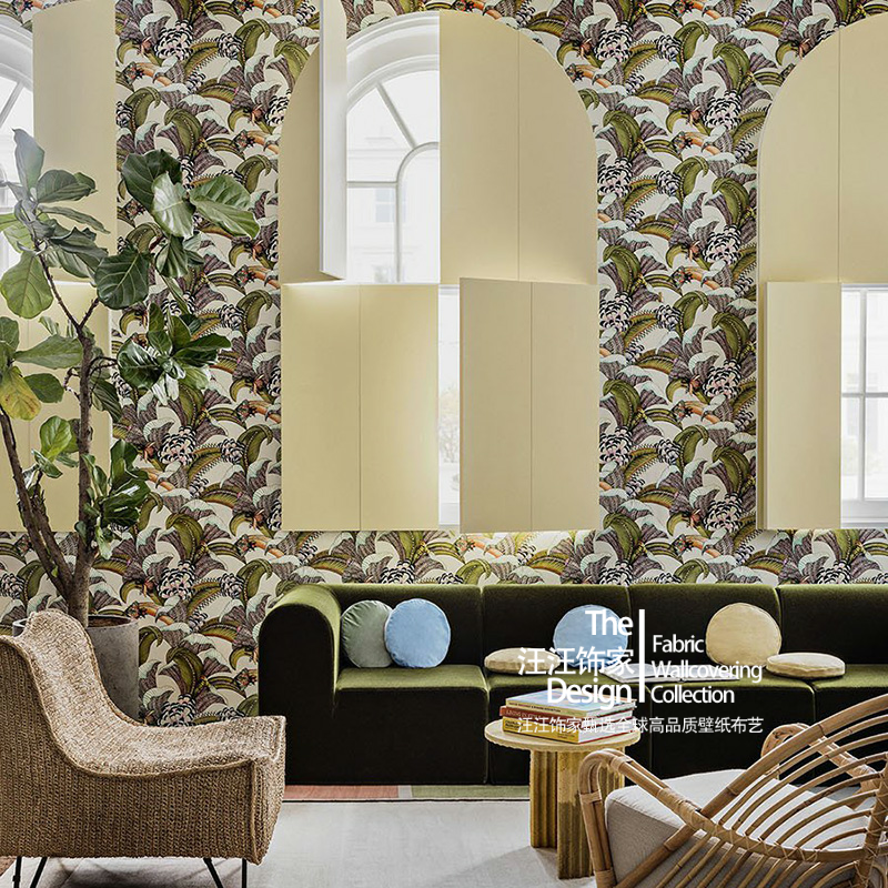 复古轻奢背景墙纸 英国原装进口墙壁纸 hoopoe leaves 胡桃叶植物