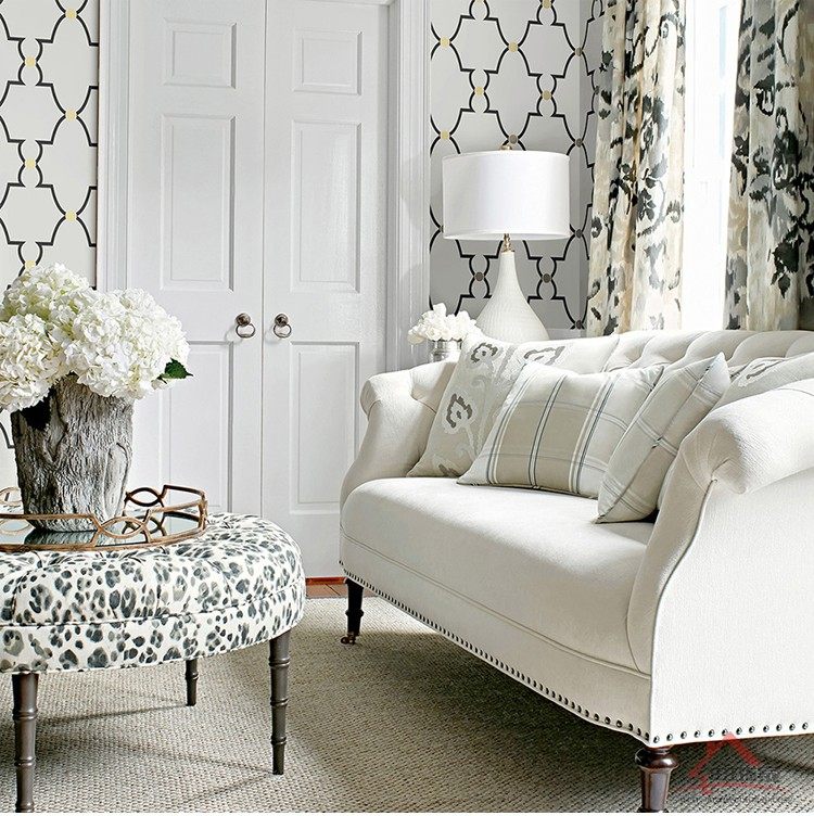 美式轻奢法式简约现代风格几何菱形窗格卧室客厅背景墙纸壁纸现货