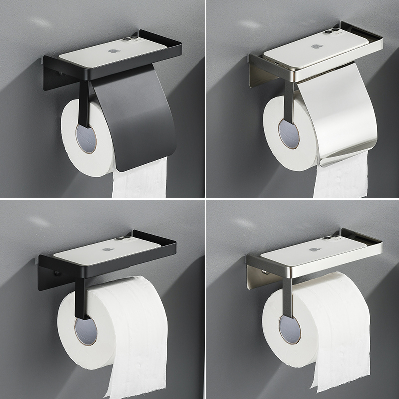 304不锈钢卷纸架卫生间厕所免打孔手机置物架浴室抽纸盒挂壁酒店