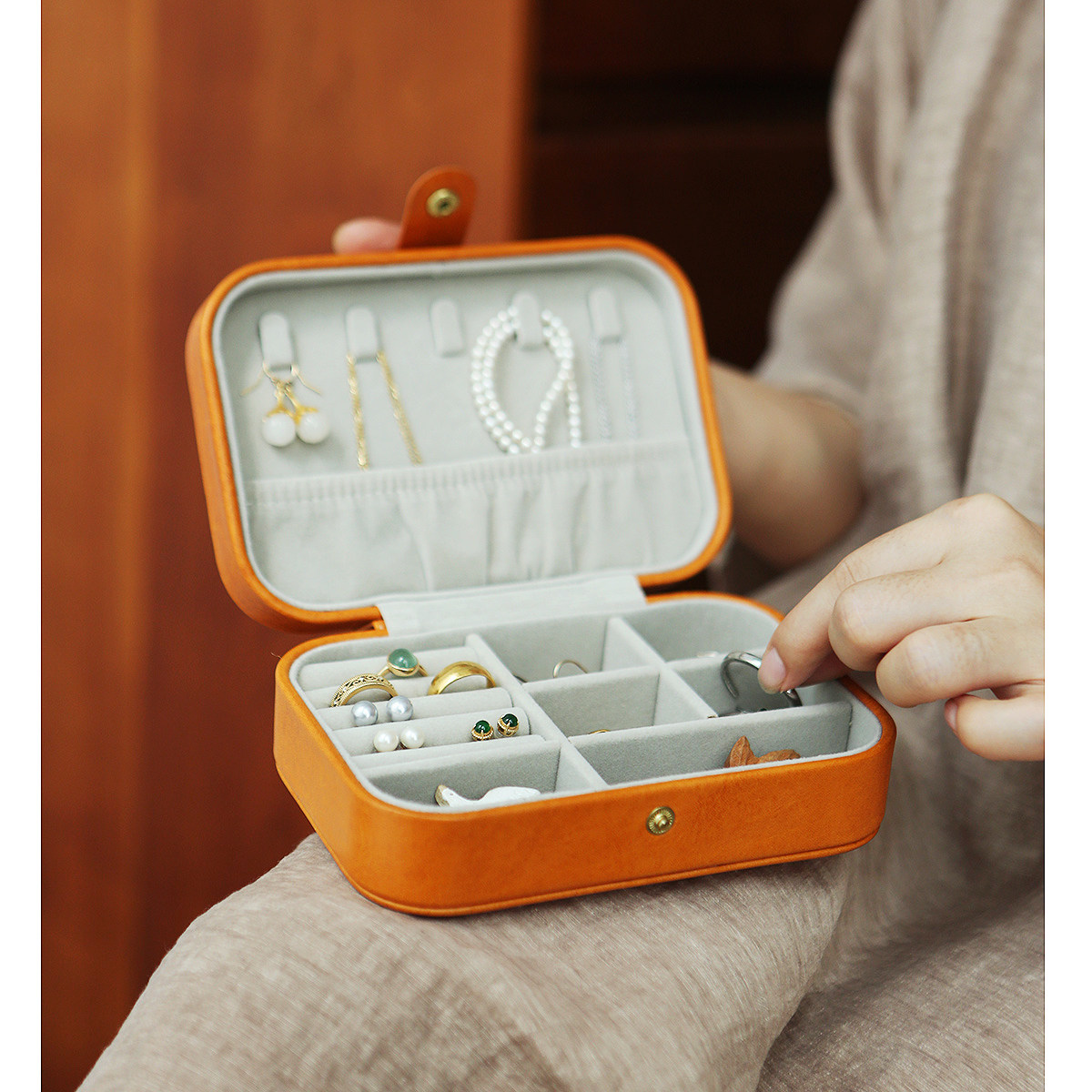 山叩sainkho项链戒指收纳包牛皮配饰盒便携首饰盒真皮旅行用精致,收纳整理,化妆包,淘宝优惠券,粉丝福利购,淘宝优惠卷