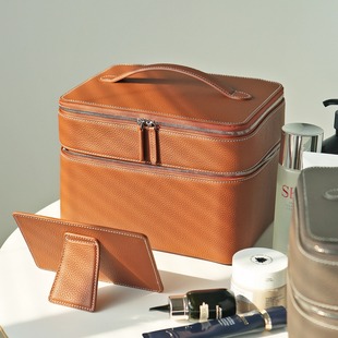 sainkho山叩真皮大容量化妆包多隔层高档硬洗漱包牛皮手提化妆箱