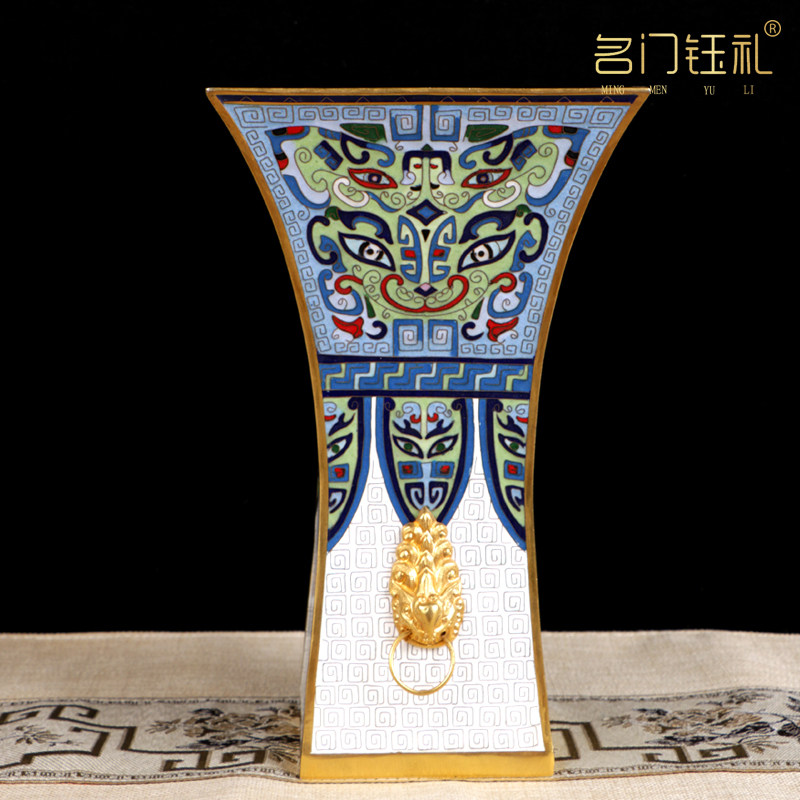 景泰蓝花瓶四方尊11寸铜胎掐丝珐琅瓶收藏仿古文玩客厅博古架摆件