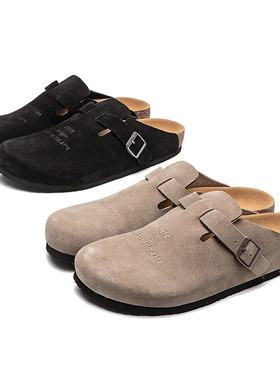 DRIVESTRAIGHT 24SS勃肯软木底牛皮绒休闲印花拖鞋男女通勤鞋2.0