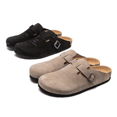 DRIVESTRAIGHT 24SS勃肯软木底牛皮绒休闲印花拖鞋男女通勤鞋2.0