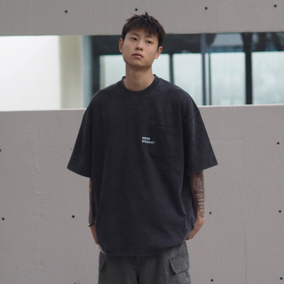 DRIVESTRAIGHT 24SS日系重磅330G水洗做旧口袋短袖男女圆领打底T