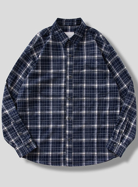 DRIVESTRAIGHT：主线25AW日系休闲磨毛法兰绒格纹长袖插袋衬衫