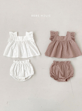 BBABBA婴童套装韩版ins童装夏婴儿花边套装女宝宝背心短裤两件套