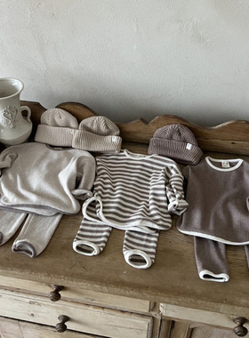 BBABBA韩版ins婴幼童休闲套装儿童宝宝春秋宽松华夫格卫衣两件套