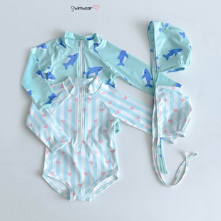 小公主泳装 儿童泳衣男女孩连体衣长袖 防晒速干女童可爱游泳衣韩版