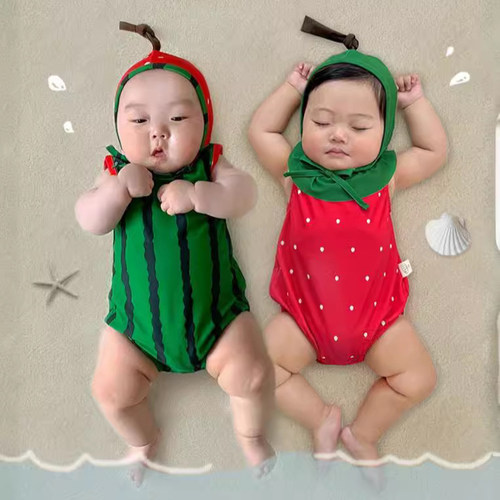 张闹闹夏季婴儿连体衣可爱水果造型夏季游泳衣韩版宝宝包屁衣套装