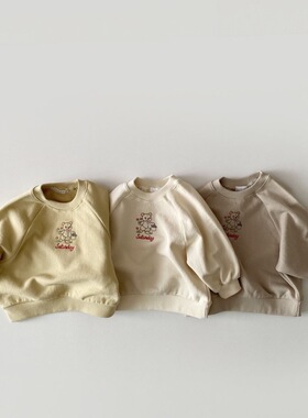 BBABBA韩版INS风春秋婴幼儿刺绣卫衣儿童卡通小熊落肩卫衣上衣