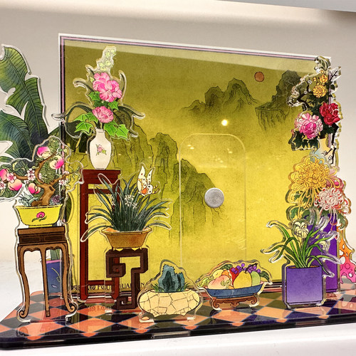 四象风物画屏春亚克力吧唧展示台