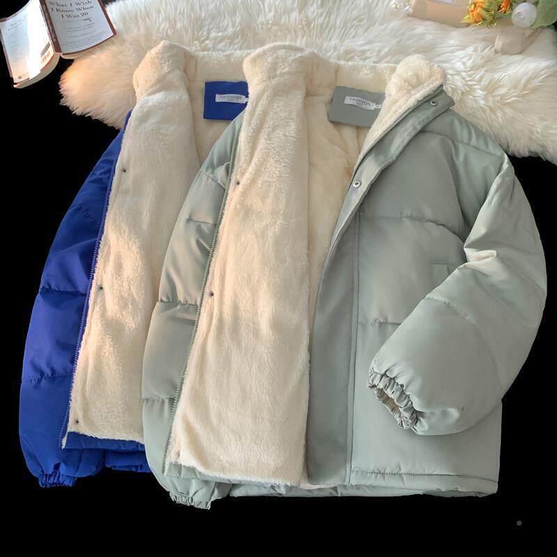 mm胖大羊羔毛棉尺服女冬季宽松显瘦百搭纯色加KHQ绒加厚棉袄外套i