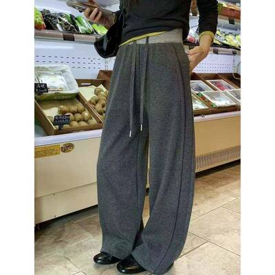 s裤ommy375欧货2025冬装弯加绒TIW加厚女羊绒裤子刀阔腿休闲厚棉