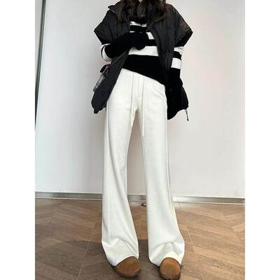 窄版微喇叭裤加女AEH高个子加长版加绒厚休新款酸羊毛闲呢拖地喇