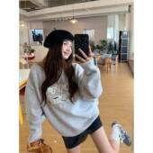 NVPVVA 上衣 秋冬搭LOGO米百韩粒圆领毛绣衣RXZ系宽松慵懒风针织衫