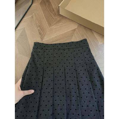 灰色身毛YEB呢波点女秋冬季长大码胖m裙m遮胯显瘦百褶裙中款a字半