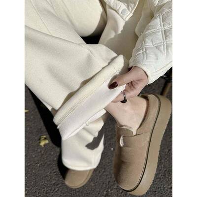 叭秋VND冬新品羊喇糯绒感米裤女高腰垂感显瘦微喇叭裤针织加绒白