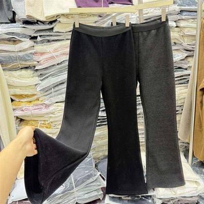 天鹅阔修腿裤女冬士休闲OBS裤2024秋新款小羊绒绒身裤及地裤