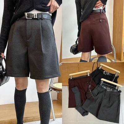 阔灰QYI色休毛呢短闲裤女秋冬小个子 靴裤五分裤A字腿高级感西装