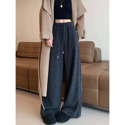 灰糯米阔慵腿裤BYH款色女秋冬新高腰垂感宽松bf懒风加厚休闲直筒