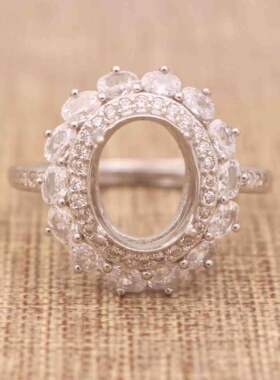 S925银戒托 多规格 翡翠蜜蜡彩宝玉石银戒 蛋形戒指空托镶嵌DIY