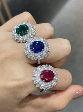 蛋形9*11mm彩宝璀璨5克拉戒指女ins欧美范气质百搭S925纯银镀金