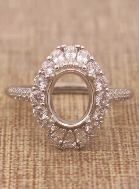 S925银戒托 多规格 翡翠蜜蜡彩宝玉石银戒 蛋形戒指空托镶嵌DIY