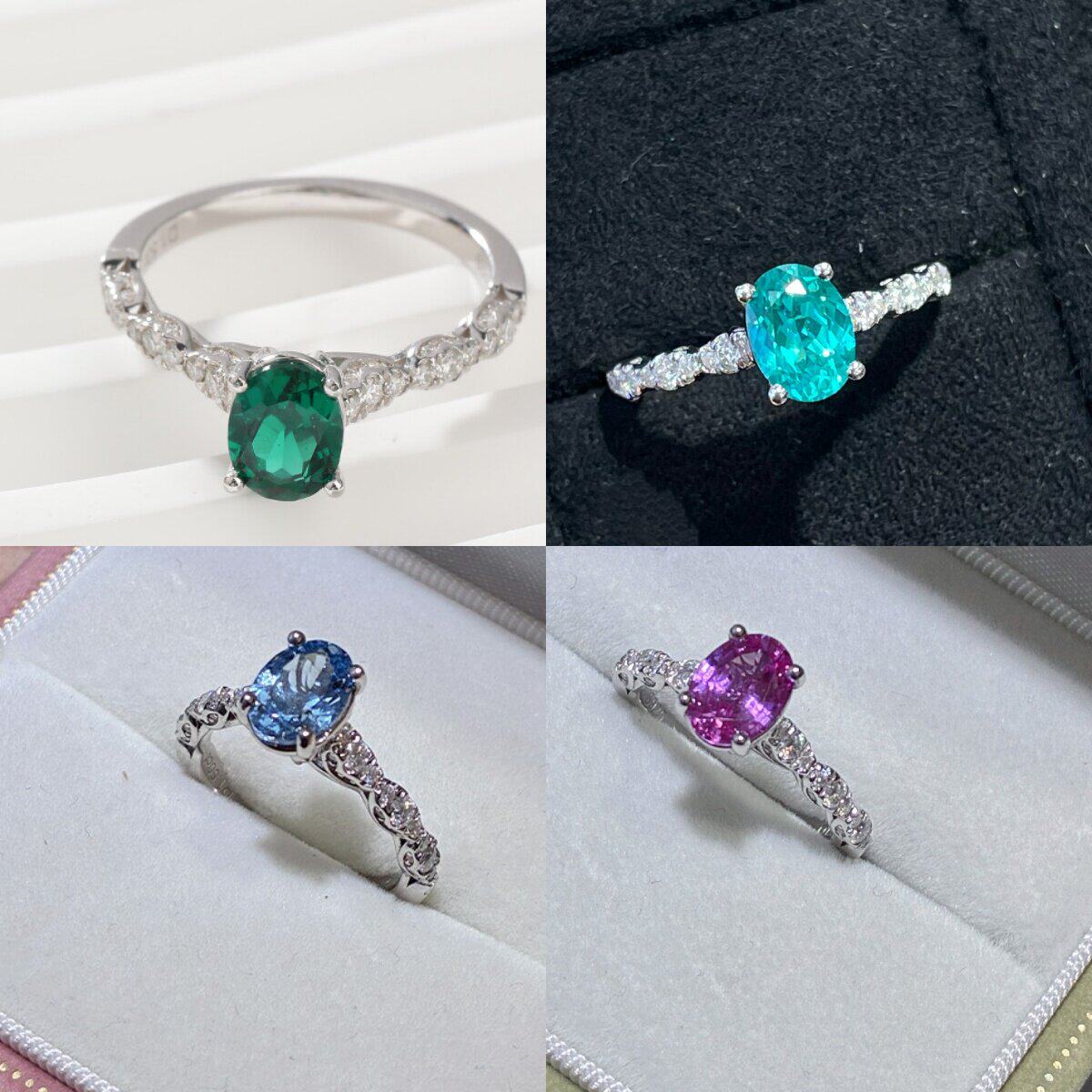 新品培育彩宝蛋形1.5克拉戒指简约小清新女戒个性轻奢鸽子蛋戒指