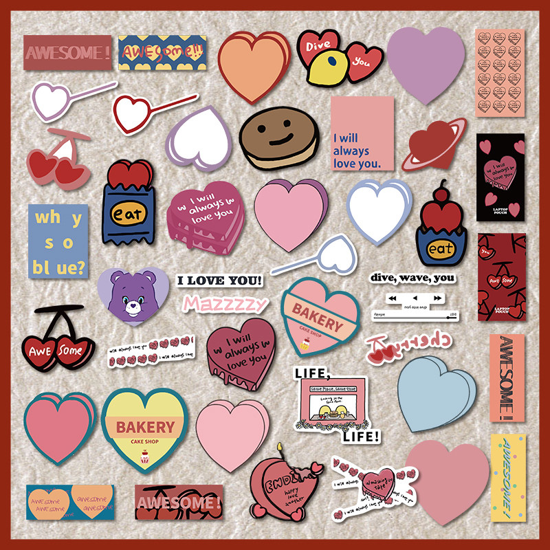 欧阳娜娜同款mazzzzy粉色爱心贴纸韩系少女心可爱手机macbook贴画