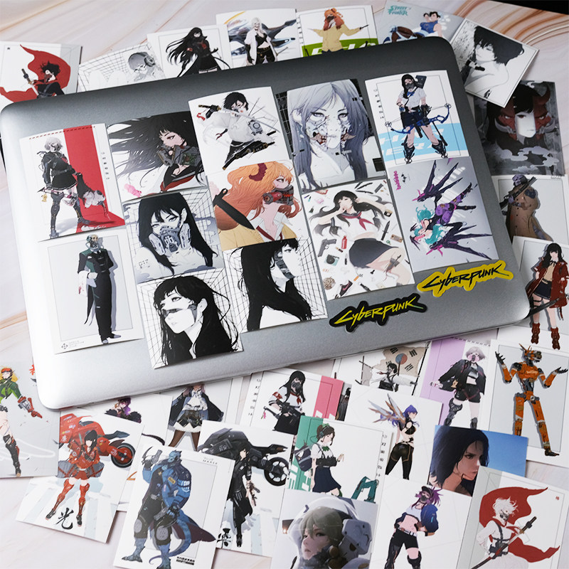 赛博朋克贴纸动漫机甲未来机械少女笔记本滑板潮牌防水行李箱贴画