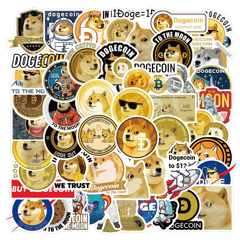 50张dogecoin狗狗币贴纸卡通恶搞柴犬虚拟货币电脑防水行李箱贴画