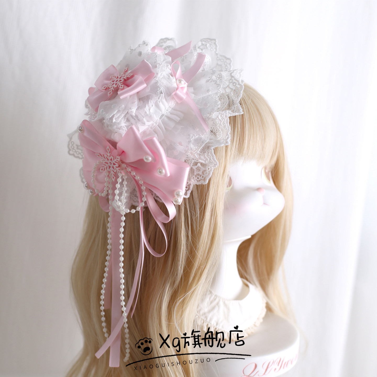 原创Lolita昭和蛋糕帽蓝色洛丽塔粉色甜美蝴蝶结小礼帽圣诞G扁帽