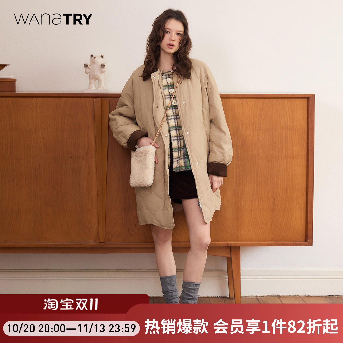 【明星同款】wana try巴恩风90绒白鸭绒外套冬季灯芯绒羽绒服女装