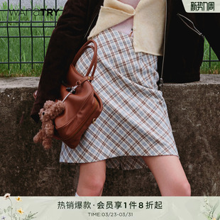 女款 温柔法式 半身裙 try格纹复古文艺米咖蓝半裙2025早秋新款 wana