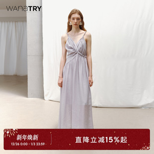 优雅女款 新款 长裙 tryV领扭结莫奈紫气质吊带连衣裙2025夏季 wana