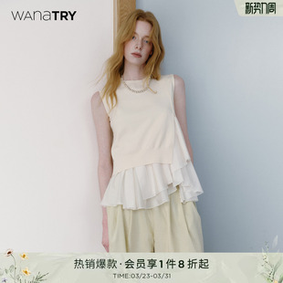 新款 春季 精致百搭显瘦通勤上衣 try气质设计感针织真两件套装 wana