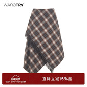 try格纹流苏装 饰下摆不对称咖色半裙2025秋季 新款 wana 女款 半身裙