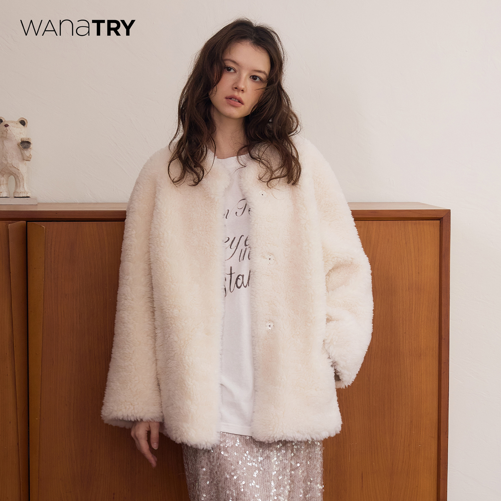 wanatry绵羊毛温柔环保皮草大衣