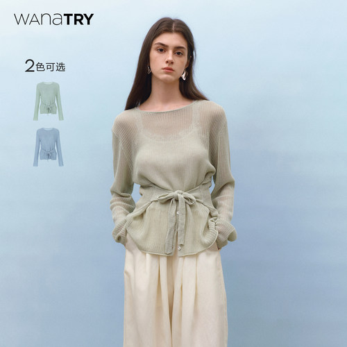 wanatry亚麻莱赛尔绑带针织衫