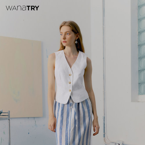 100%亚麻显瘦修身马甲wanatry