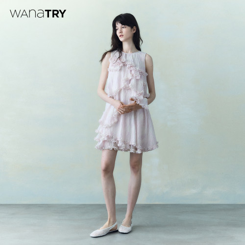 wanatry层叠感木耳边连衣裙