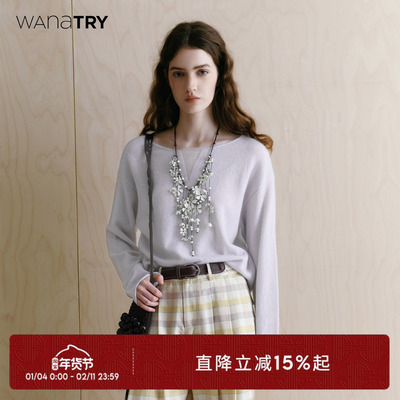 wanatry100%羊毛软糯一字领毛衣