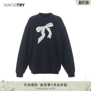 休闲女款 新款 上衣 try空气层精致镂空蝴蝶结蓝色卫衣2025秋季 wana