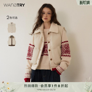 上衣马夹 翻领女款 wana try仿毛拼接90绒白鸭绒羽绒马甲秋冬新款